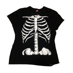 HALLOWEEN GLOW IN THE DARK SKELETON T SHIRT SZ M BLACK SHORT SLV COTTON WOMENS